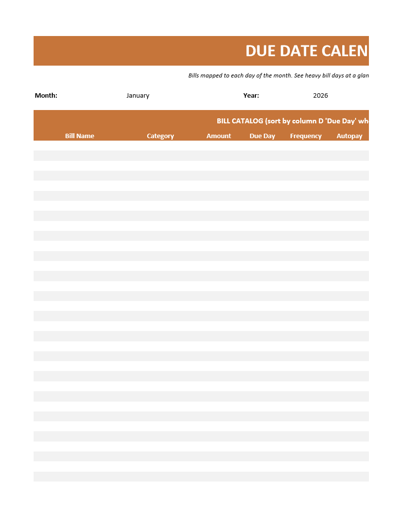 Due Date Calendar