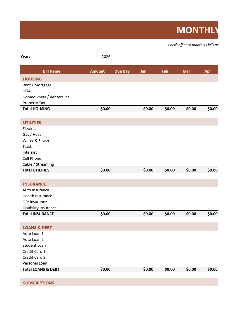Monthly Bills