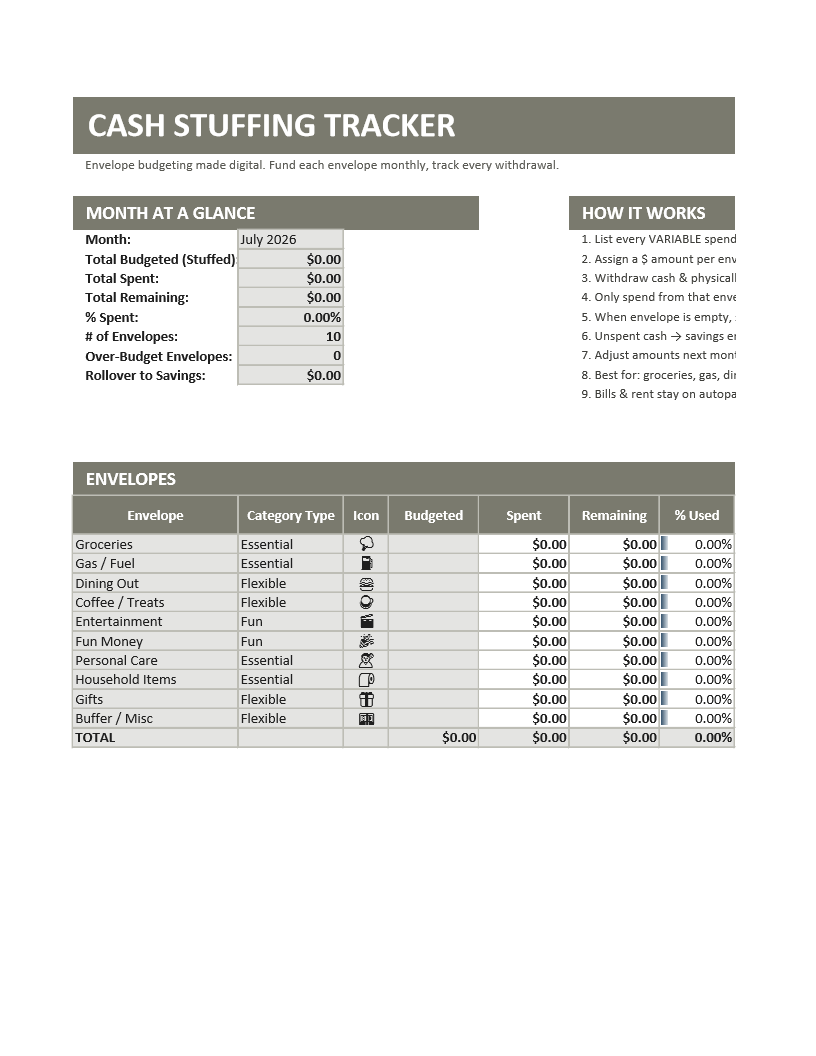 Cash Stuffing Tracker
