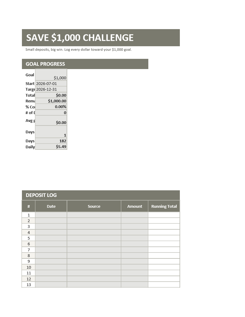 Save $1,000 Challenge