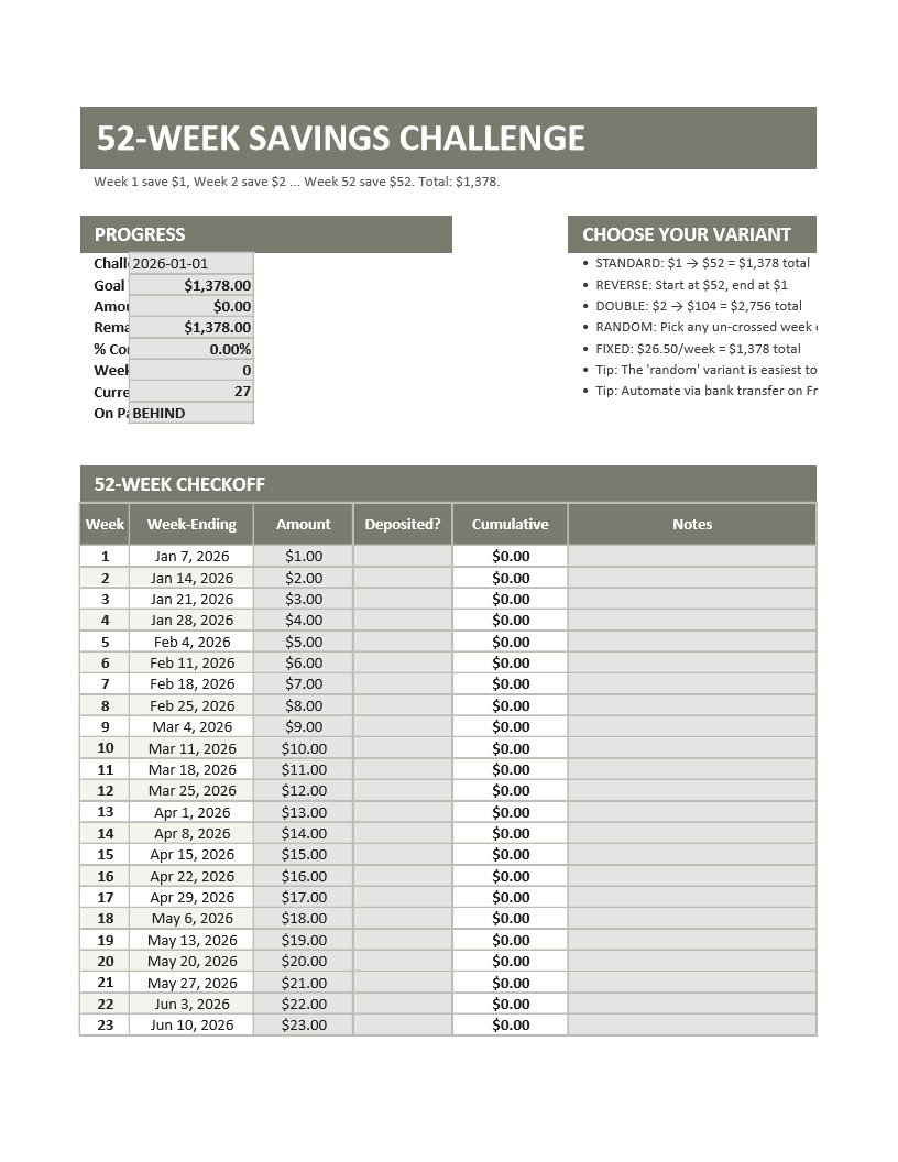Weekly Savings Challenge