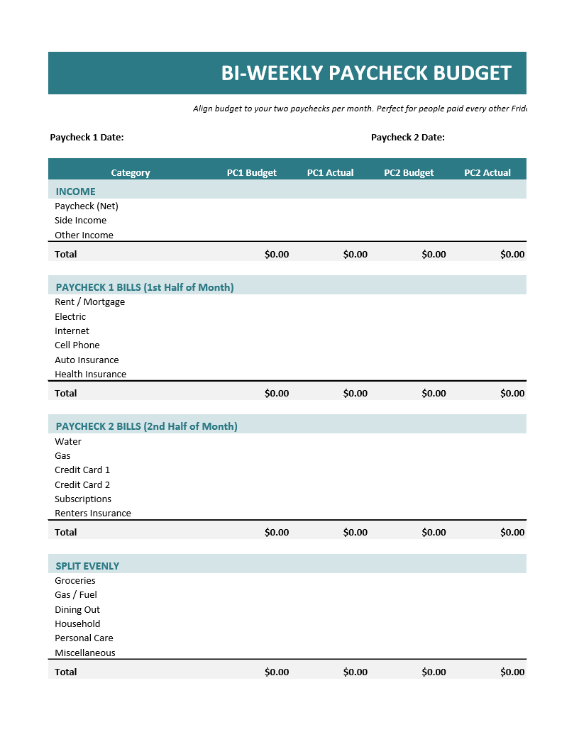Bi-Weekly Paycheck Budget