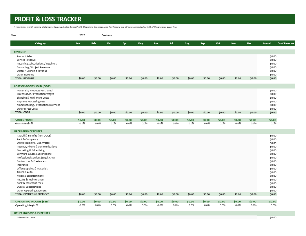 Profit and Loss Tracker