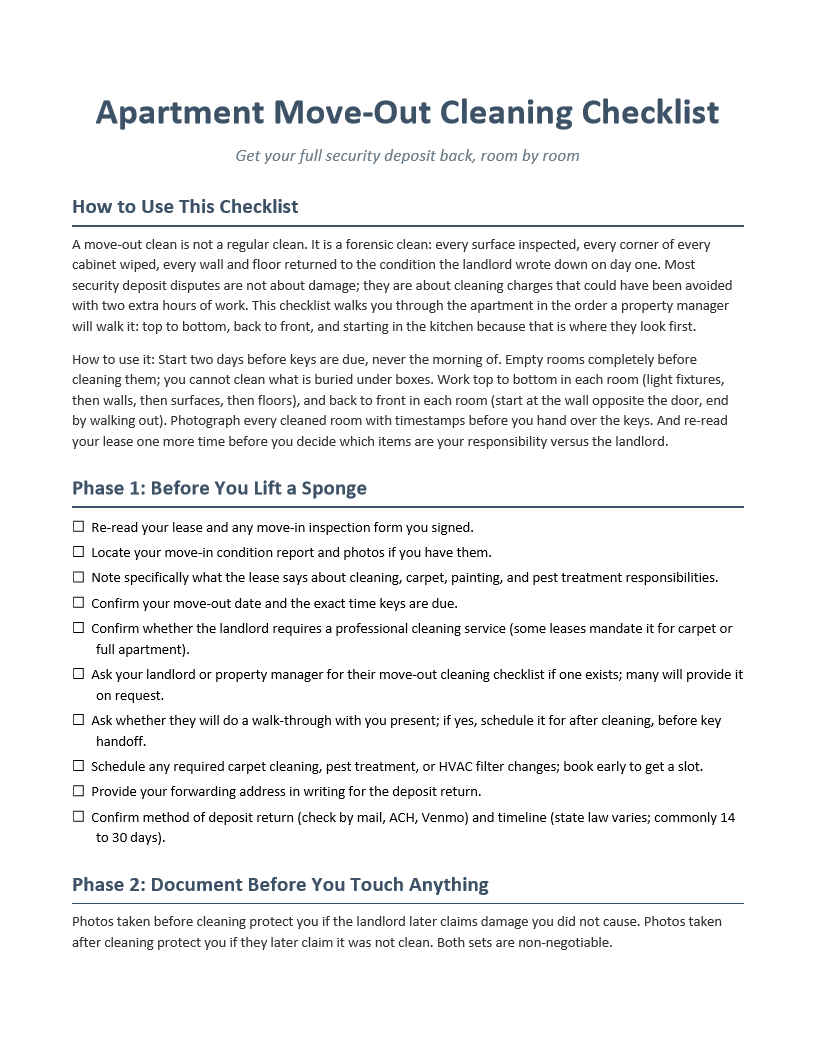 Apartment Move-Out Cleaning Checklist