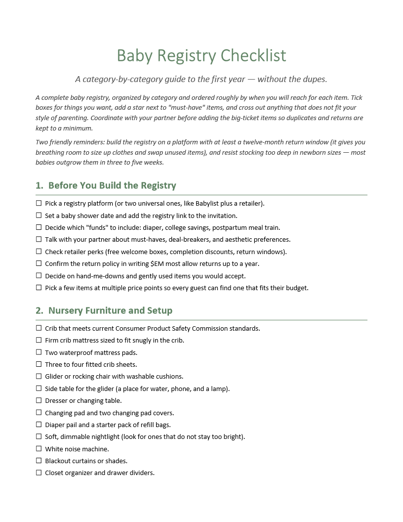 Baby Registry Checklist