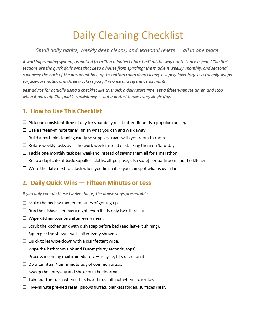 Daily Cleaning Checklist