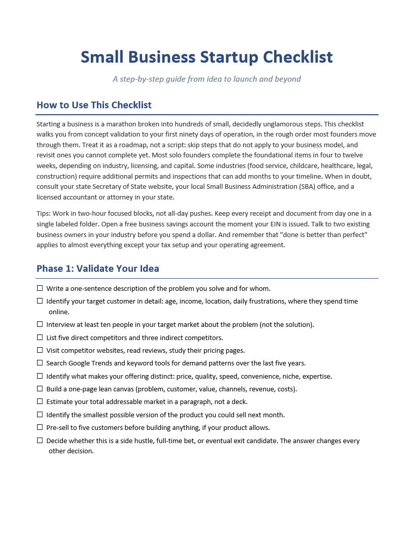 Small Business Startup Checklist