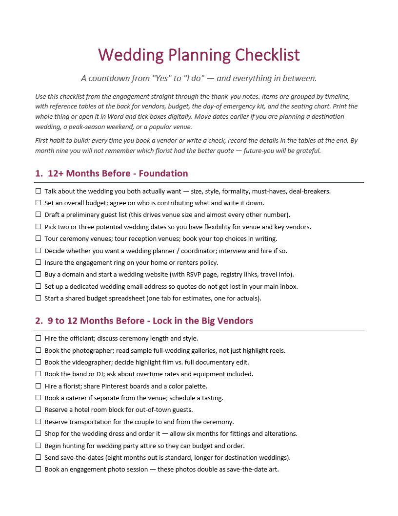 Wedding Planning Checklist