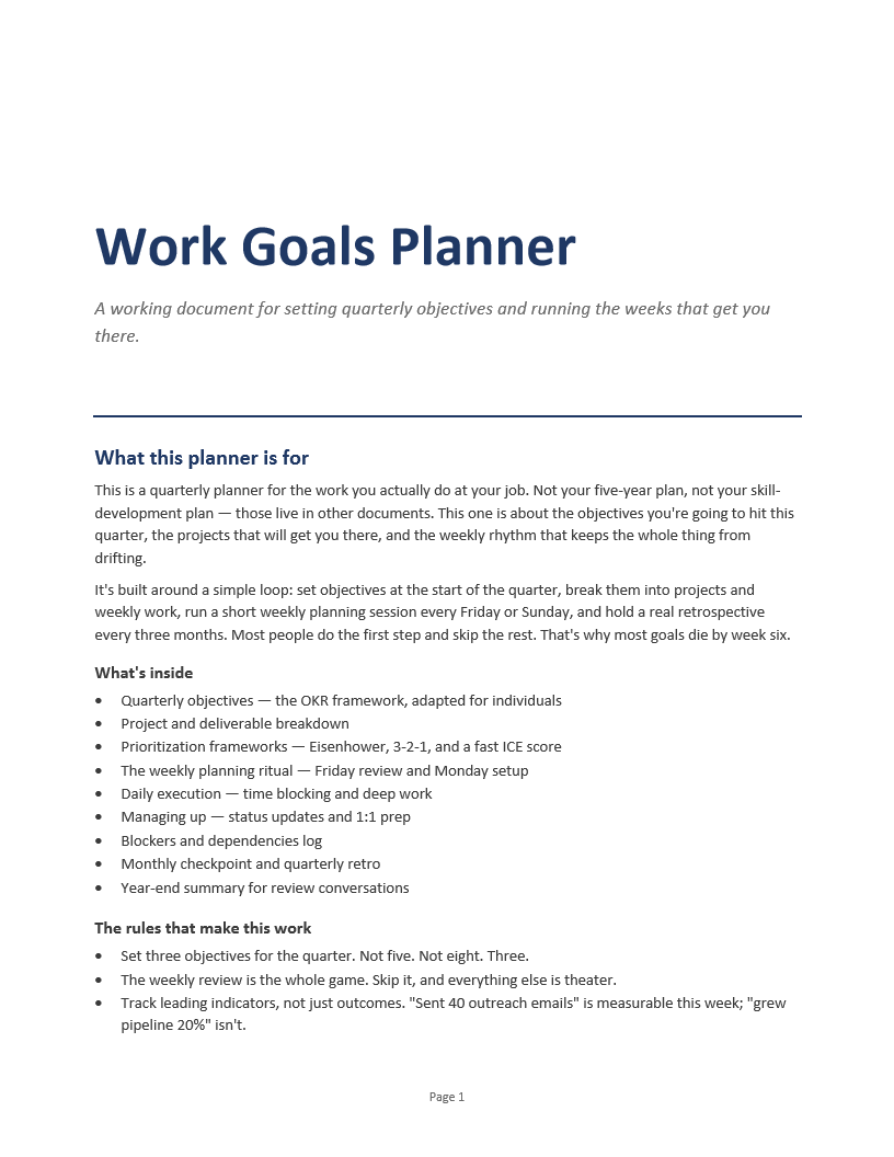 Work Goals Planner
