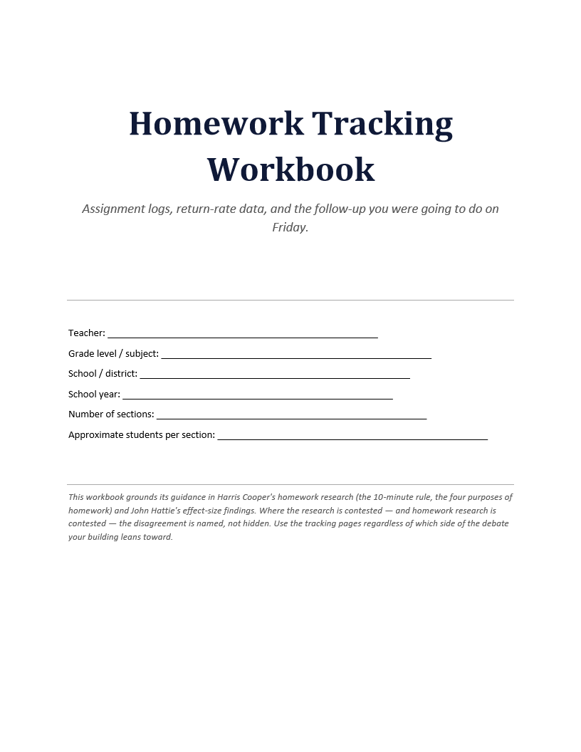 Homework Tracking Workbook