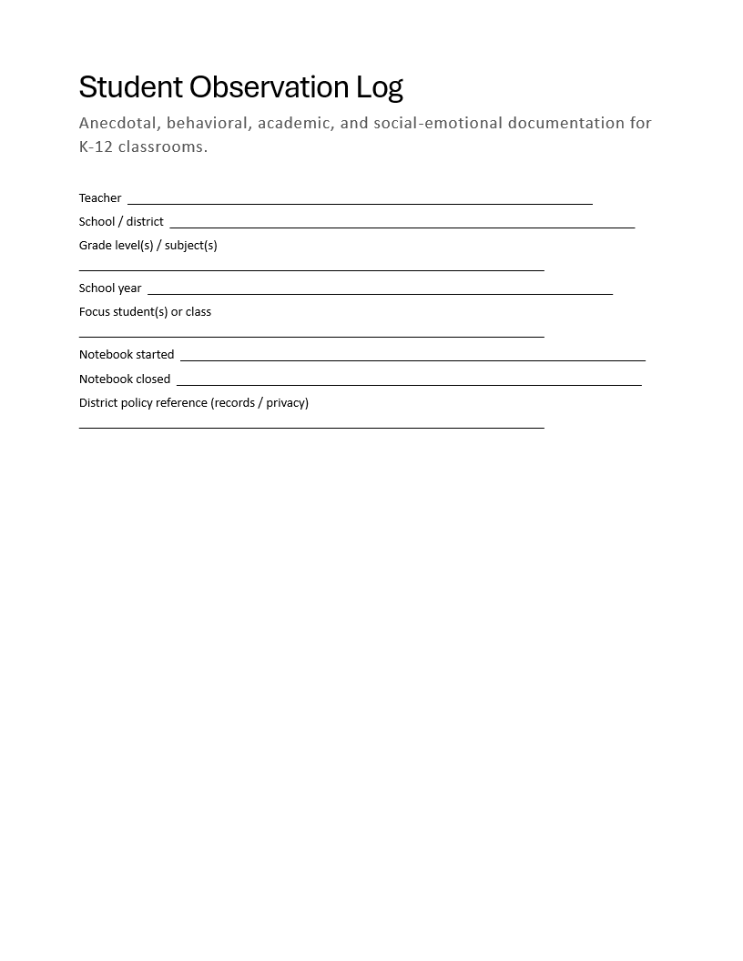 Student Observation Log