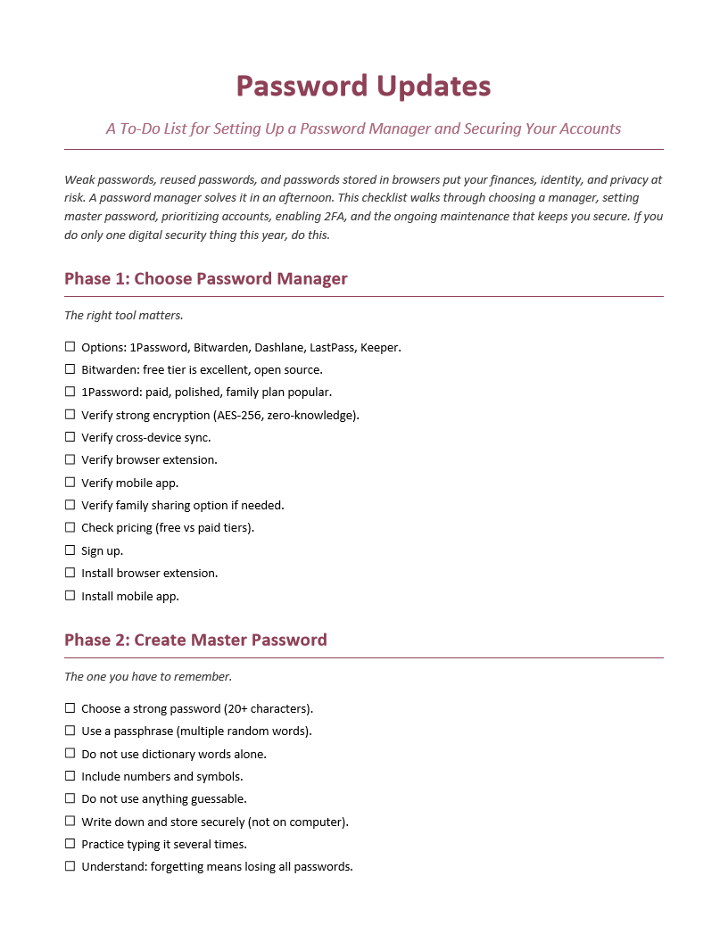 Password Updates To-Do List