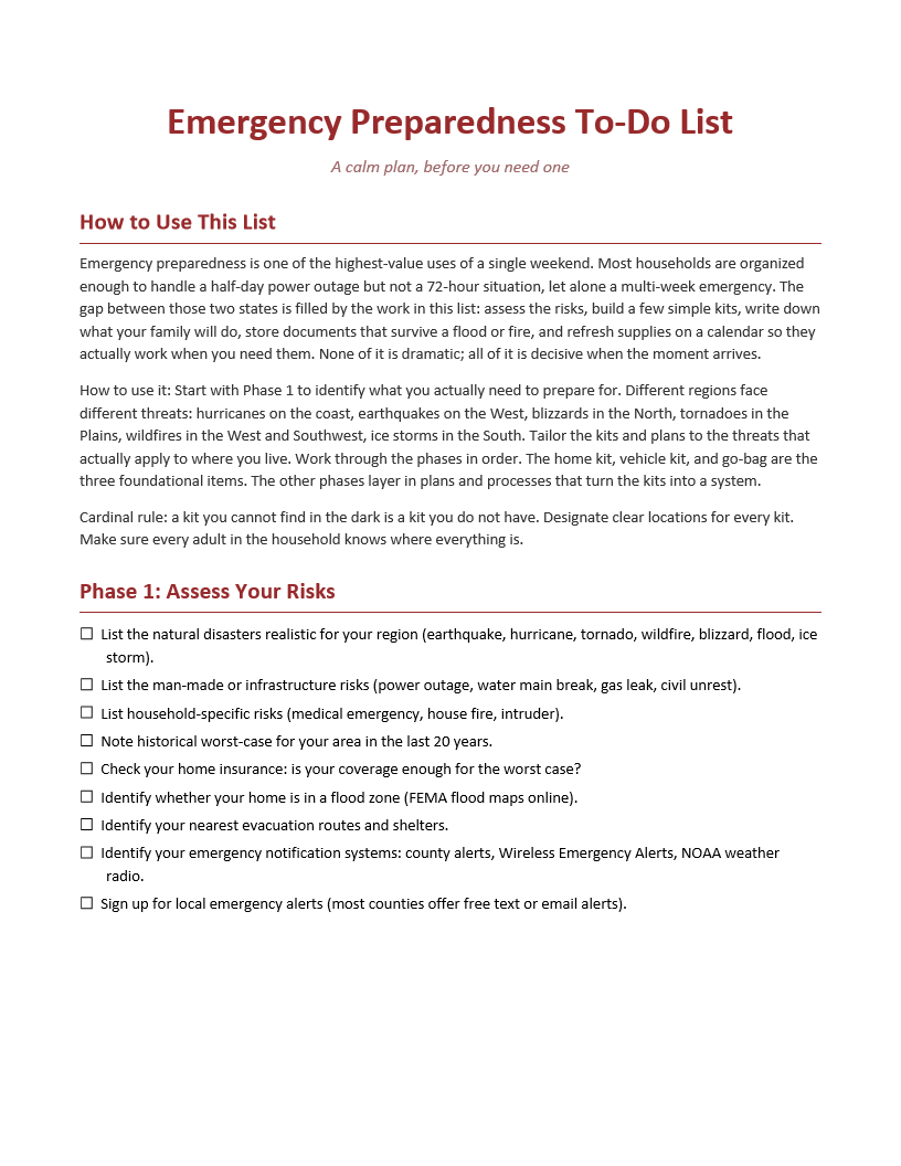 Emergency Preparedness To-Do List