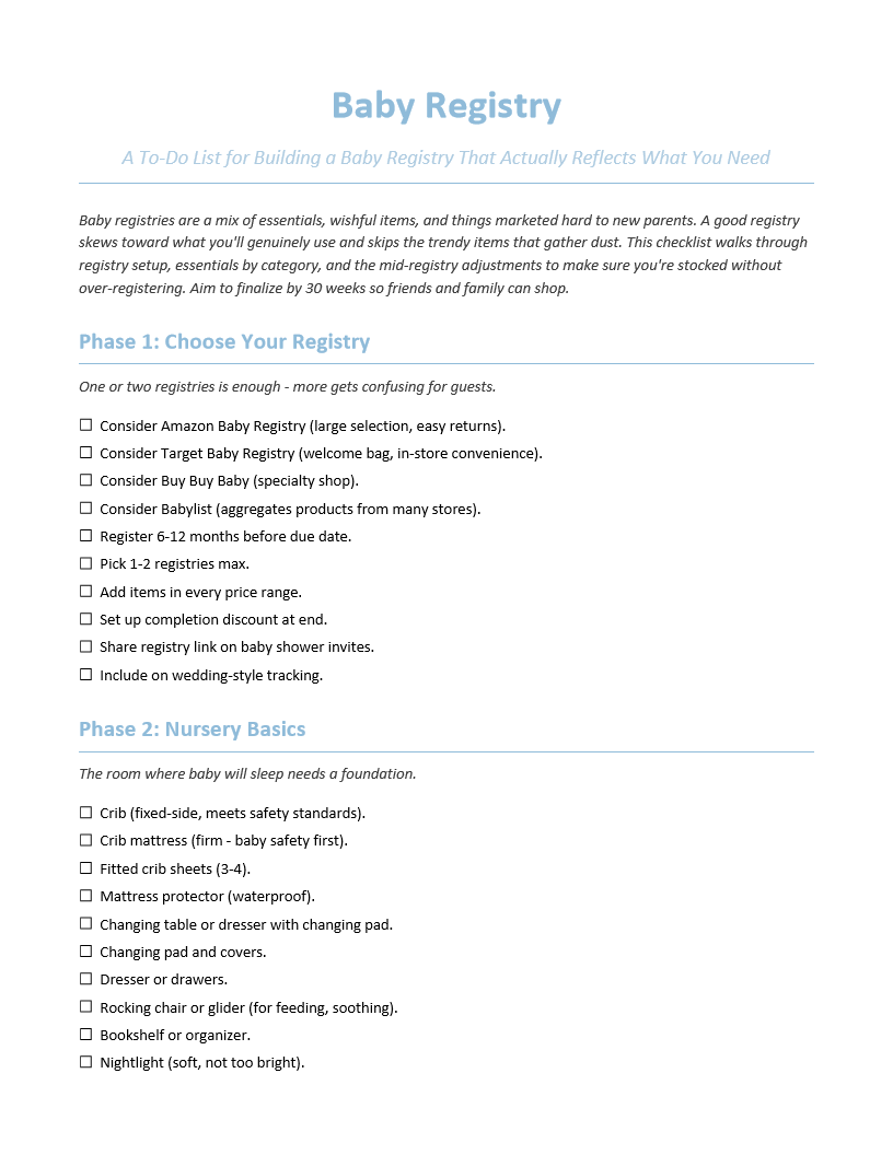 Baby Registry To-Do List