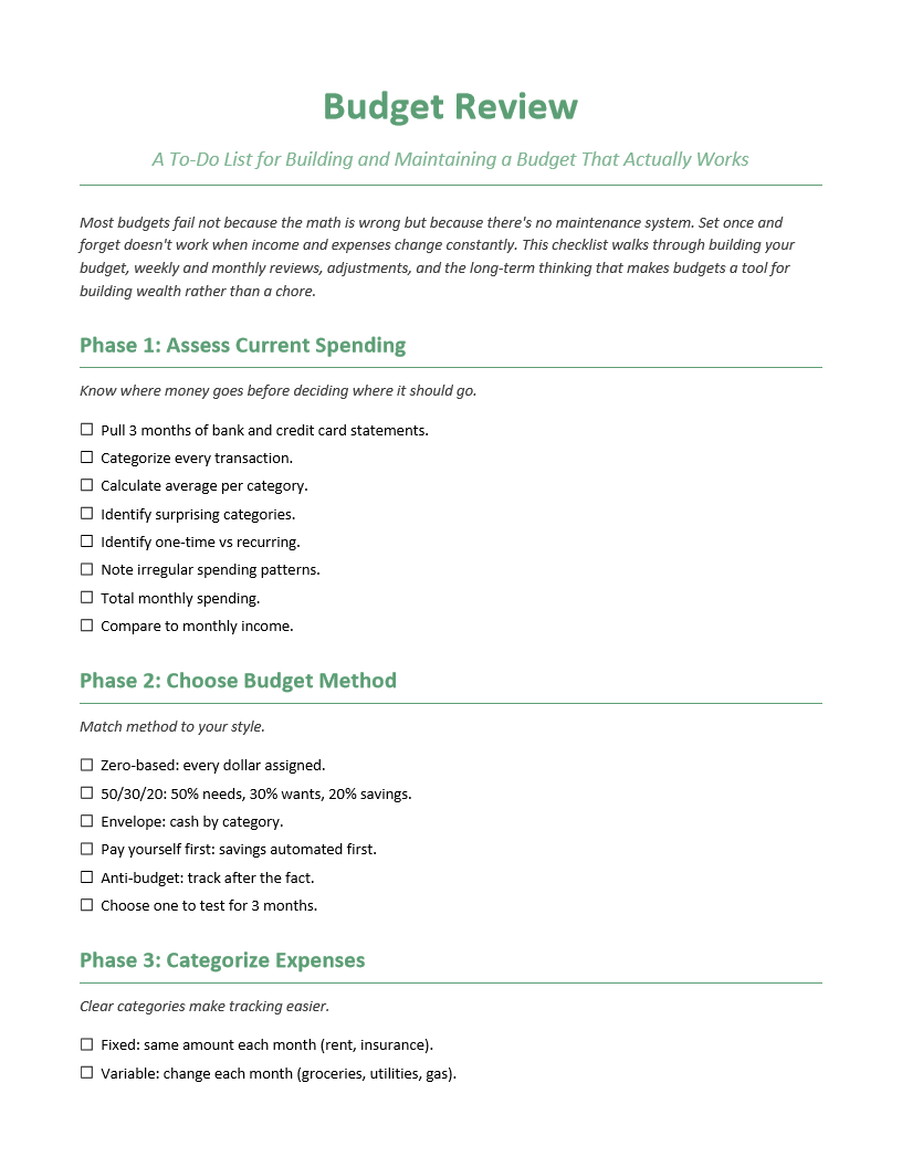 Budget Review To-Do List