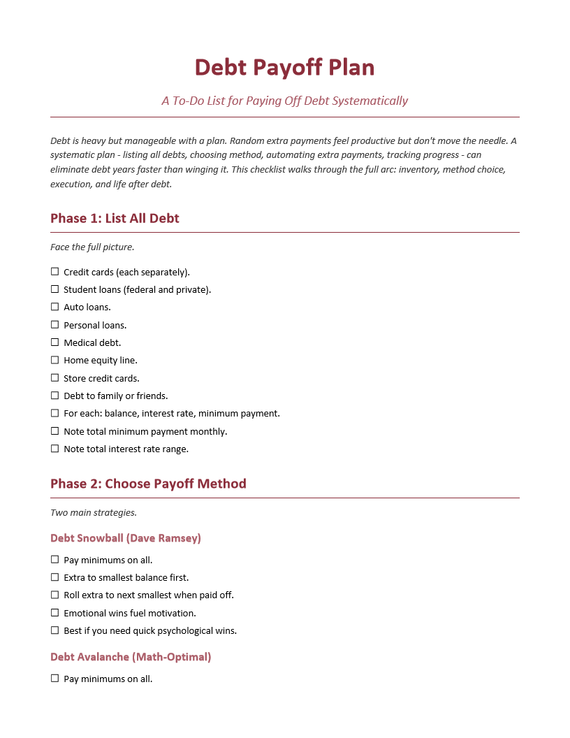 Debt Payoff Plan To-Do List
