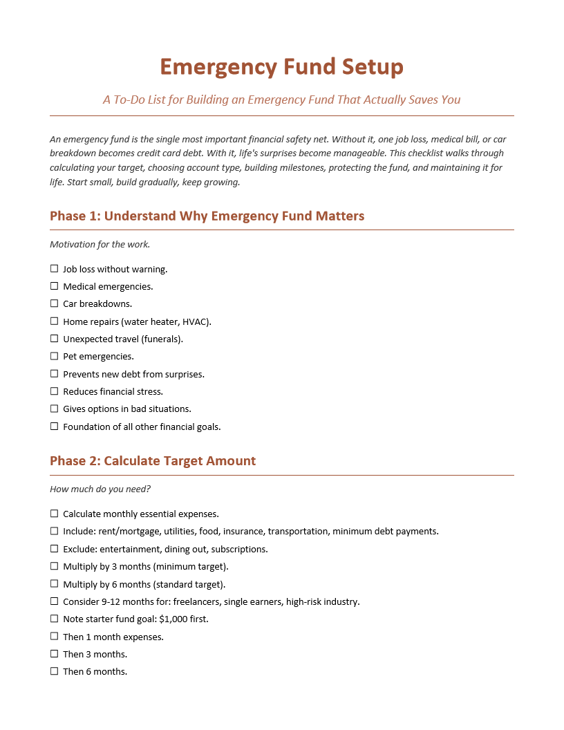 Emergency Fund Setup To-Do List