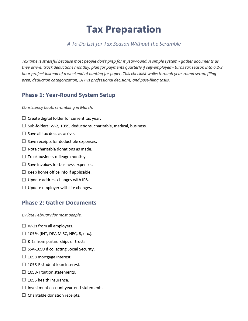 Tax Preparation To-Do List