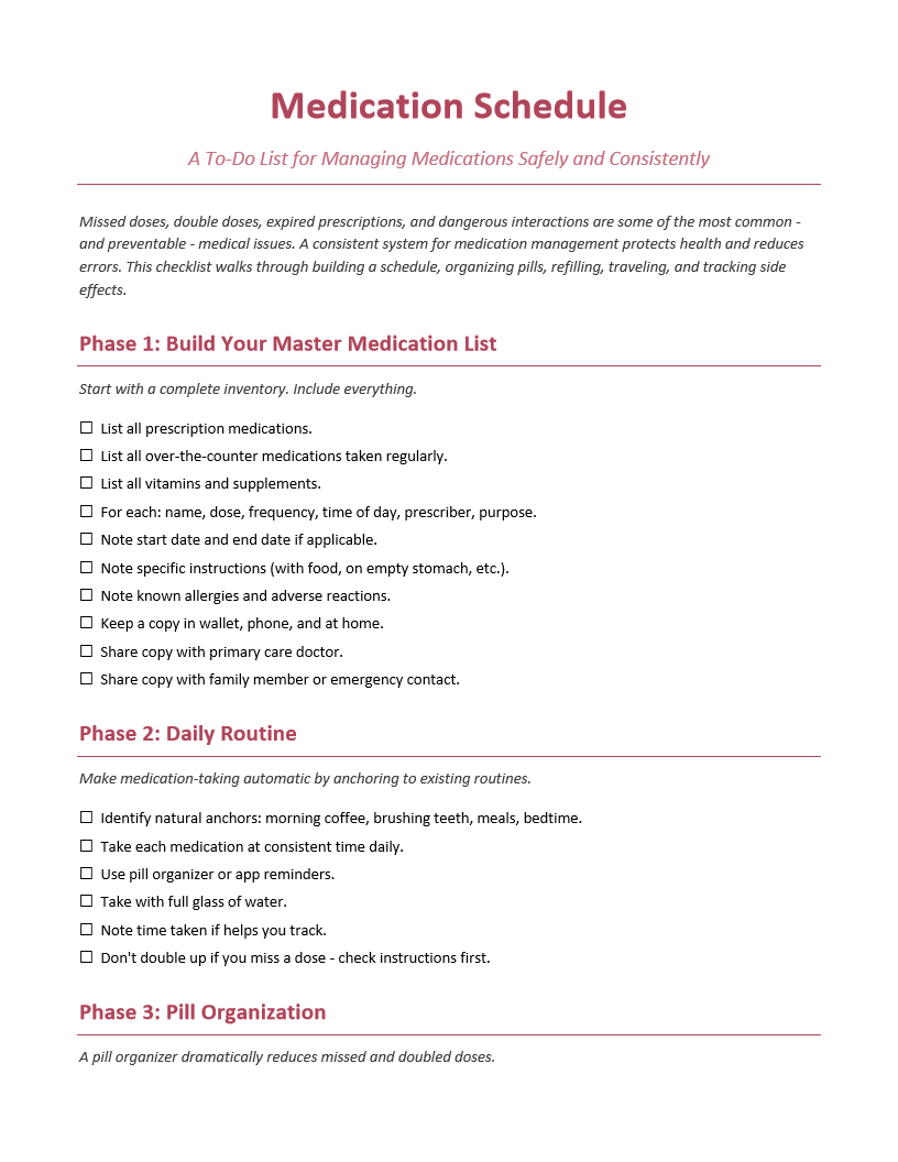 Medication Schedule To-Do List