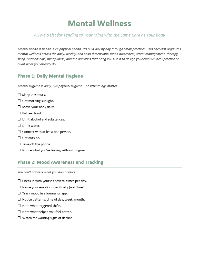 Mental Wellness To-Do List