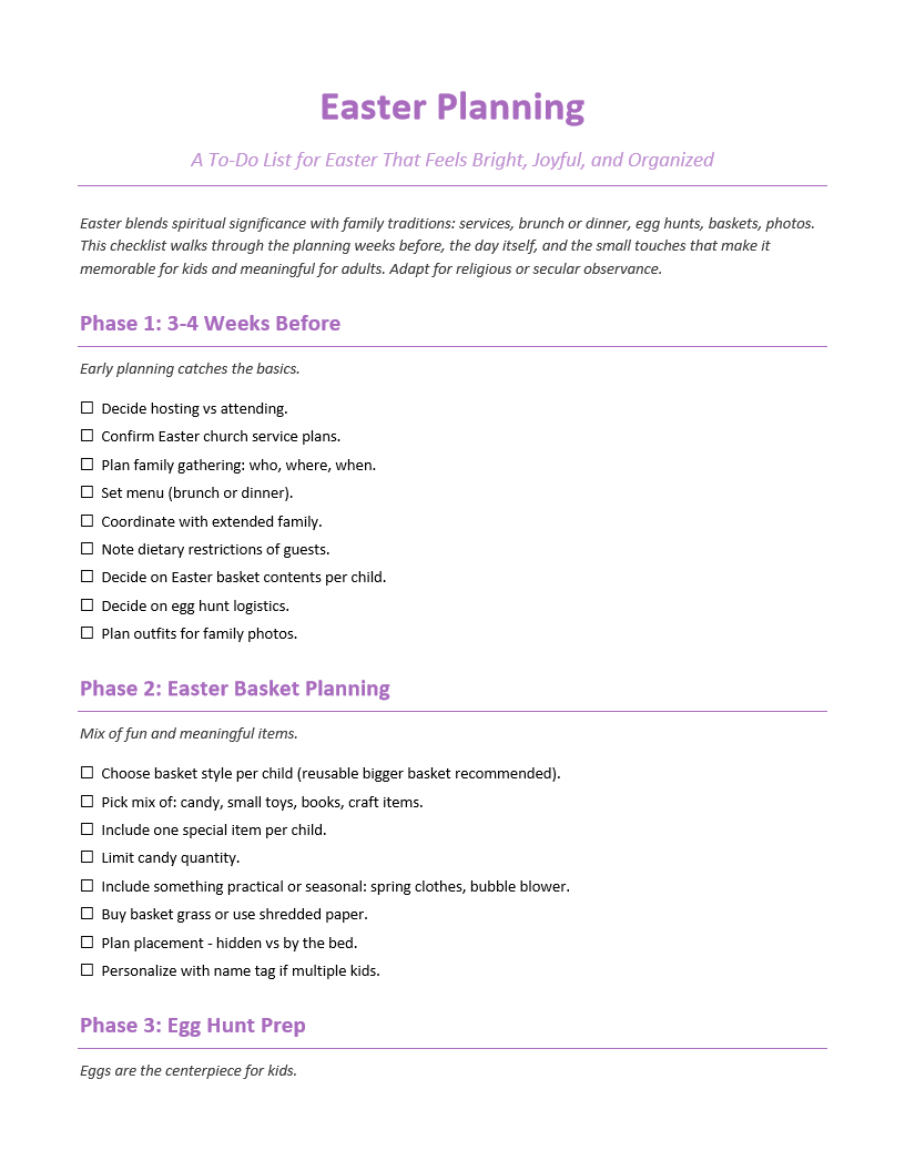 Easter Planning To-Do List