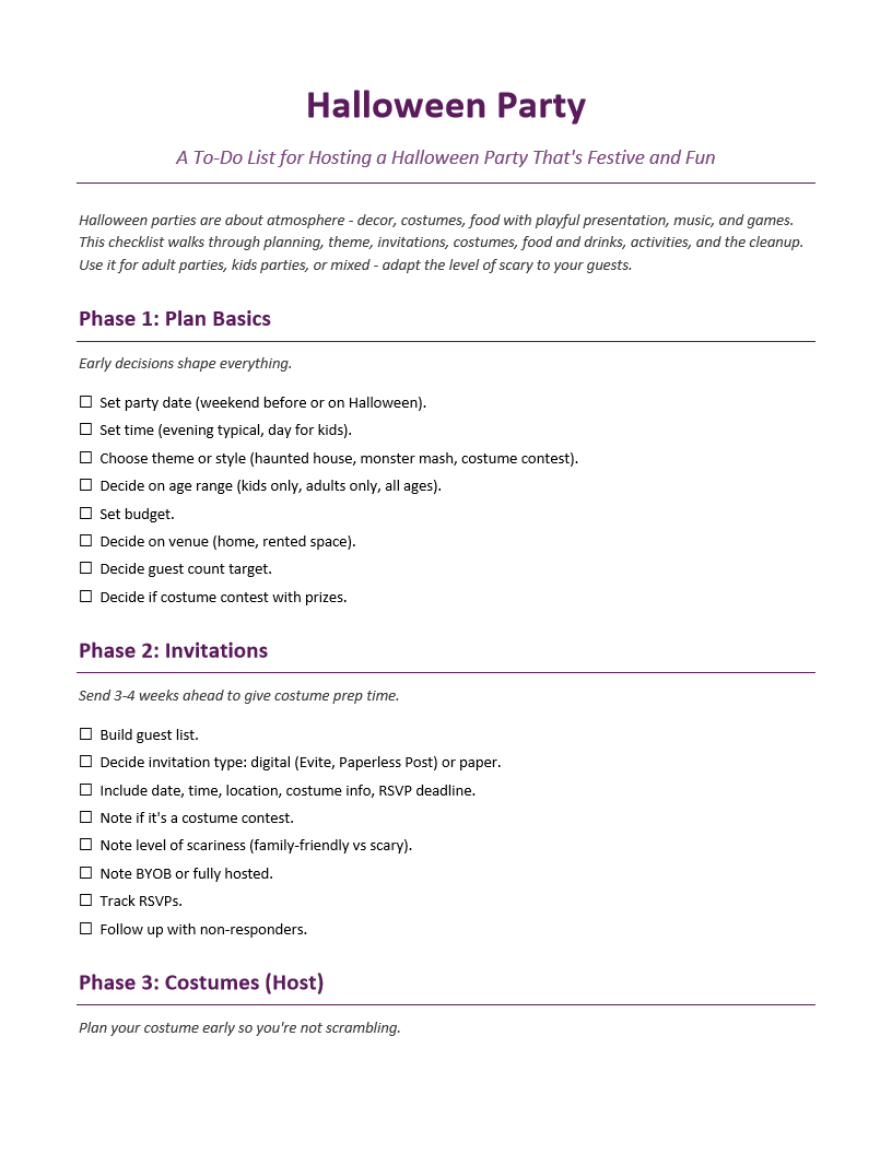 Halloween Party To-Do List