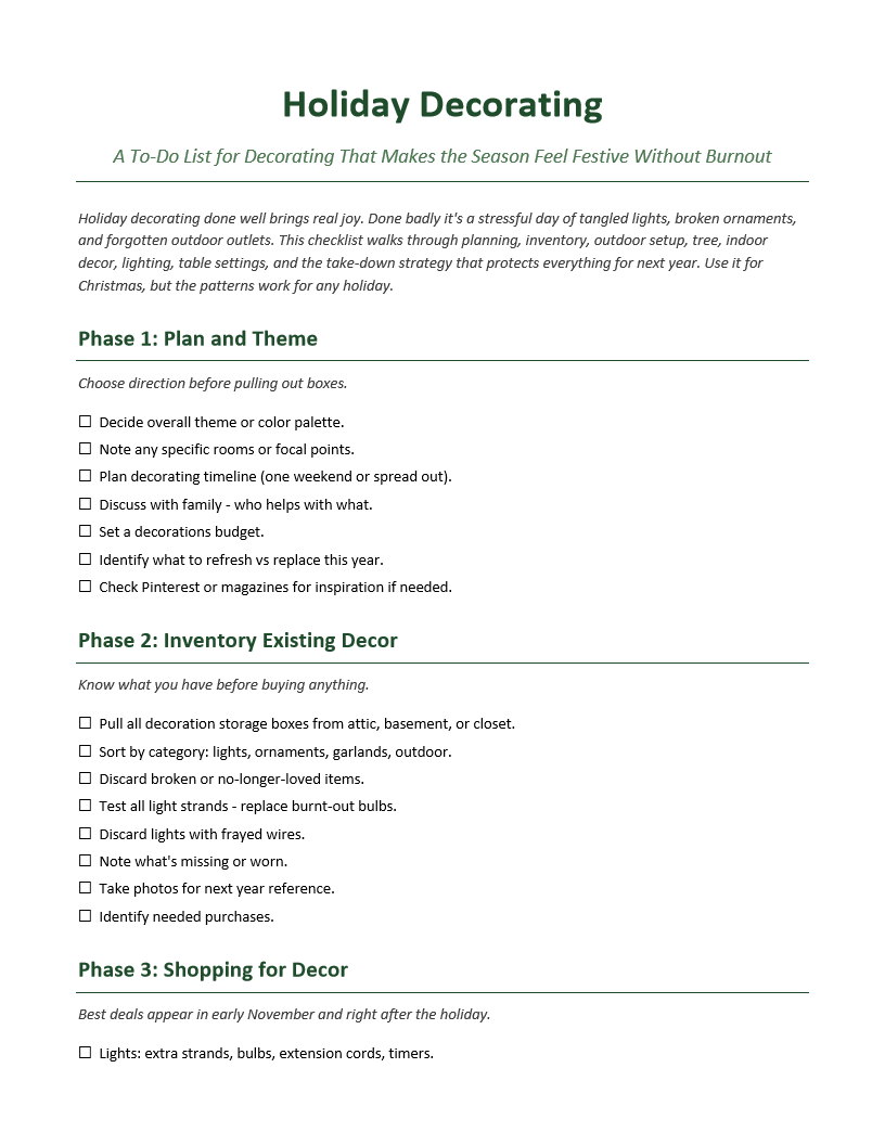 Holiday Decorating To-Do List