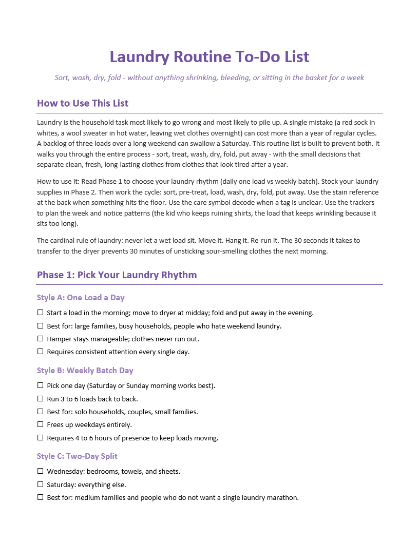 Laundry Routine To-Do List