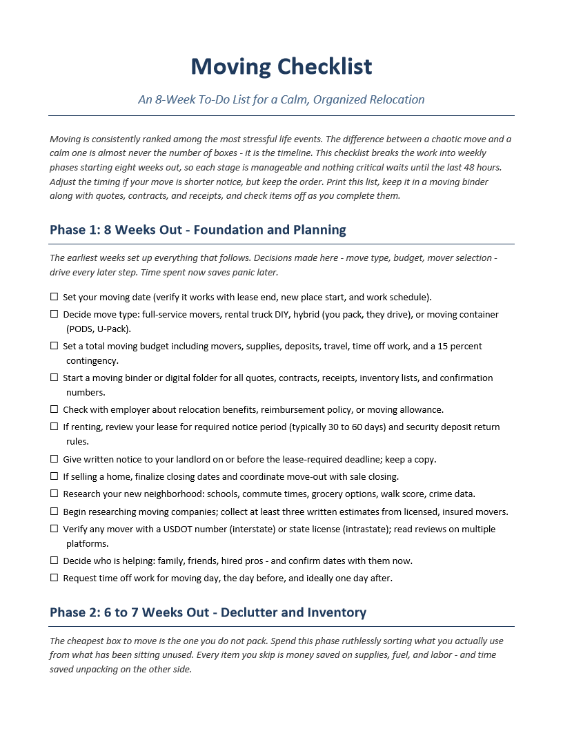 Moving Day To-Do List