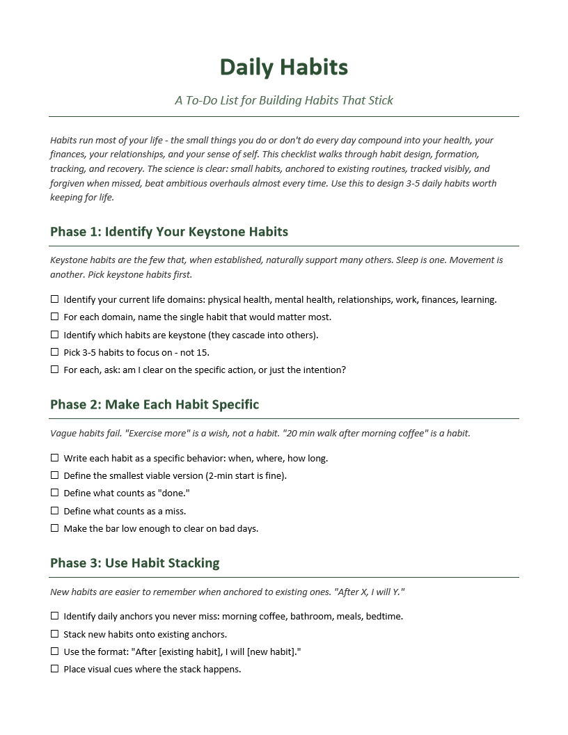Daily Habits To-Do List