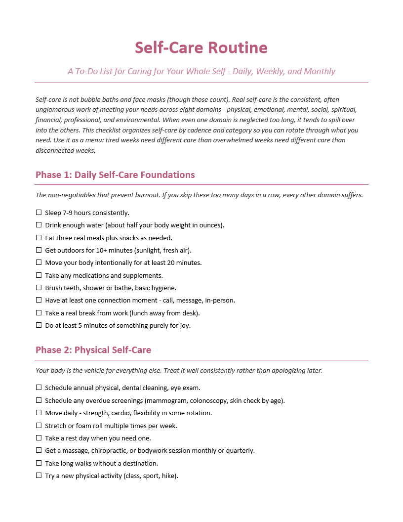 Self-Care Routine To-Do List