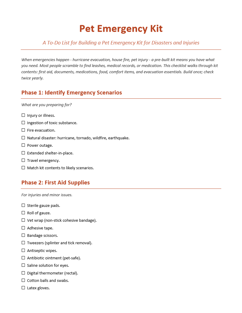Pet Emergency Kit To-Do List
