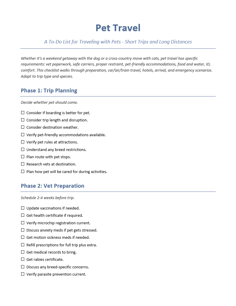 Pet Travel To-Do List