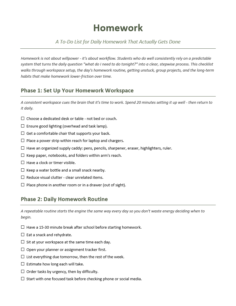Homework To-Do List