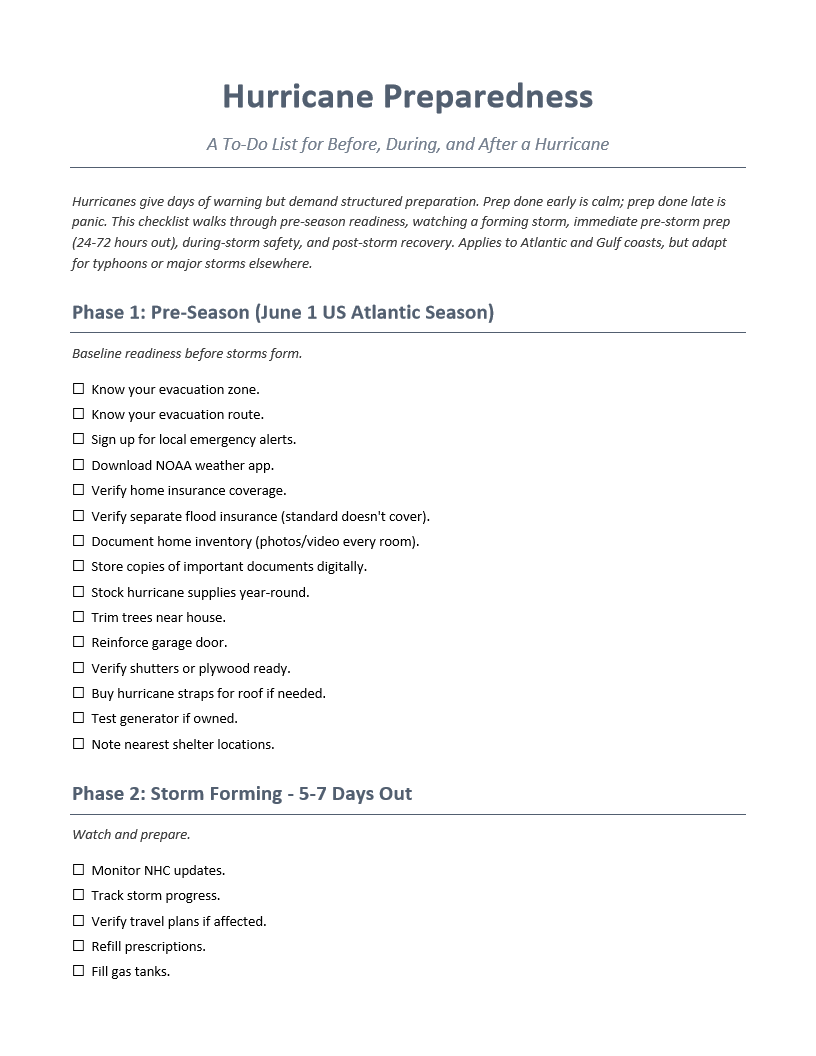 Hurricane Preparedness To-Do List