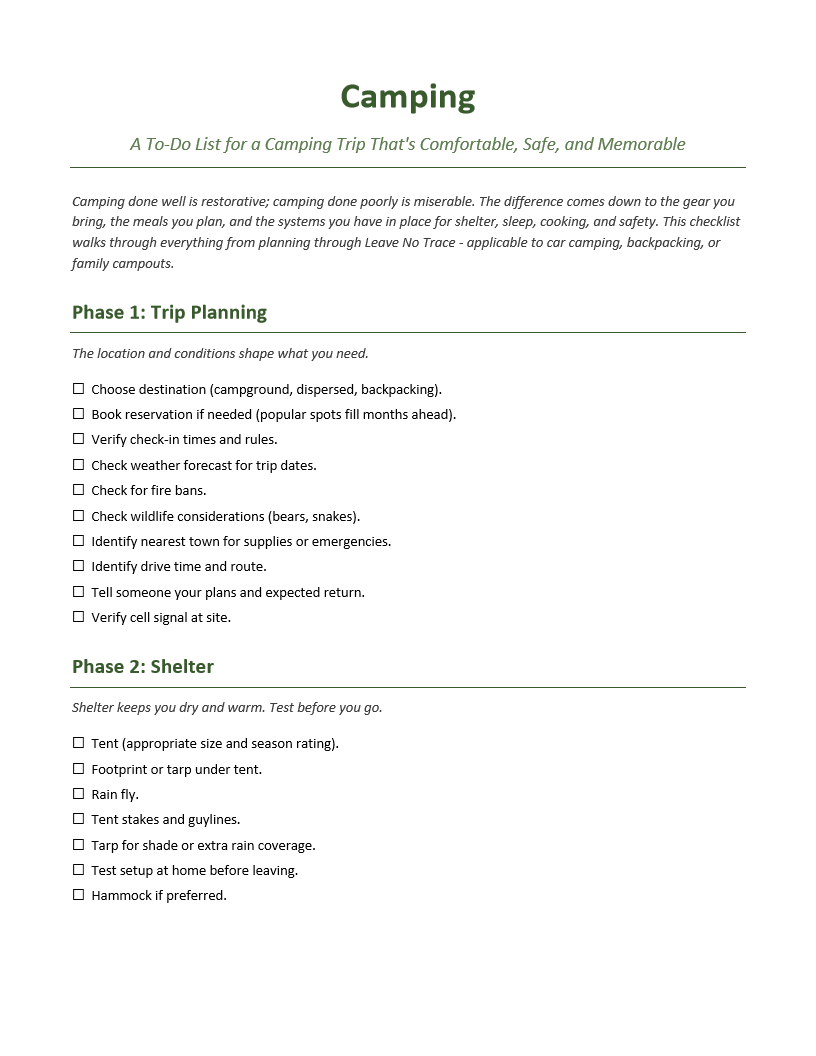 Camping To-Do List