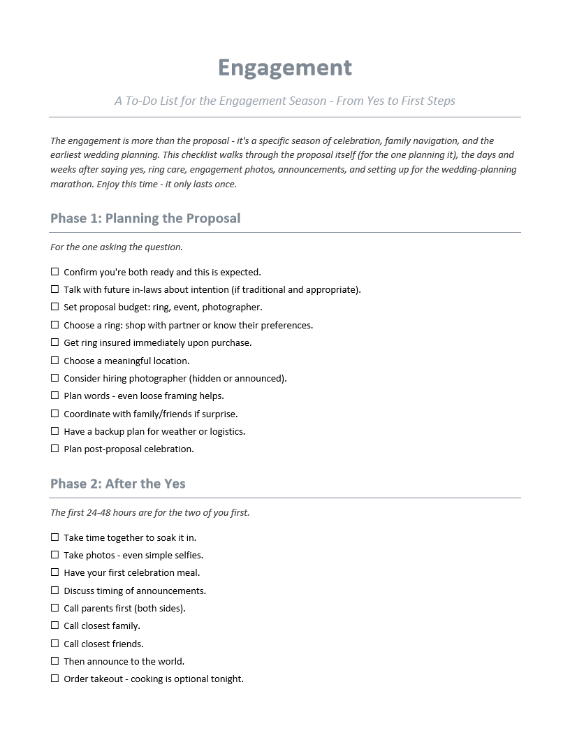 Engagement To-Do List