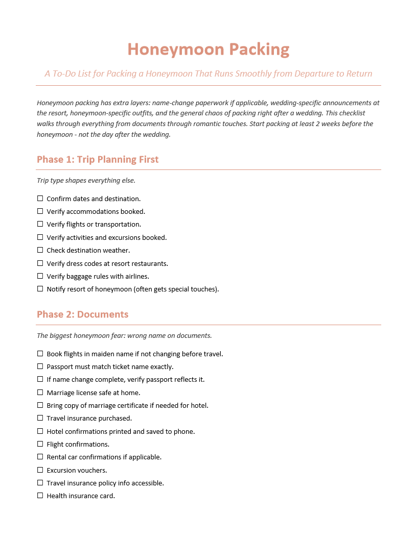 Honeymoon Packing To-Do List