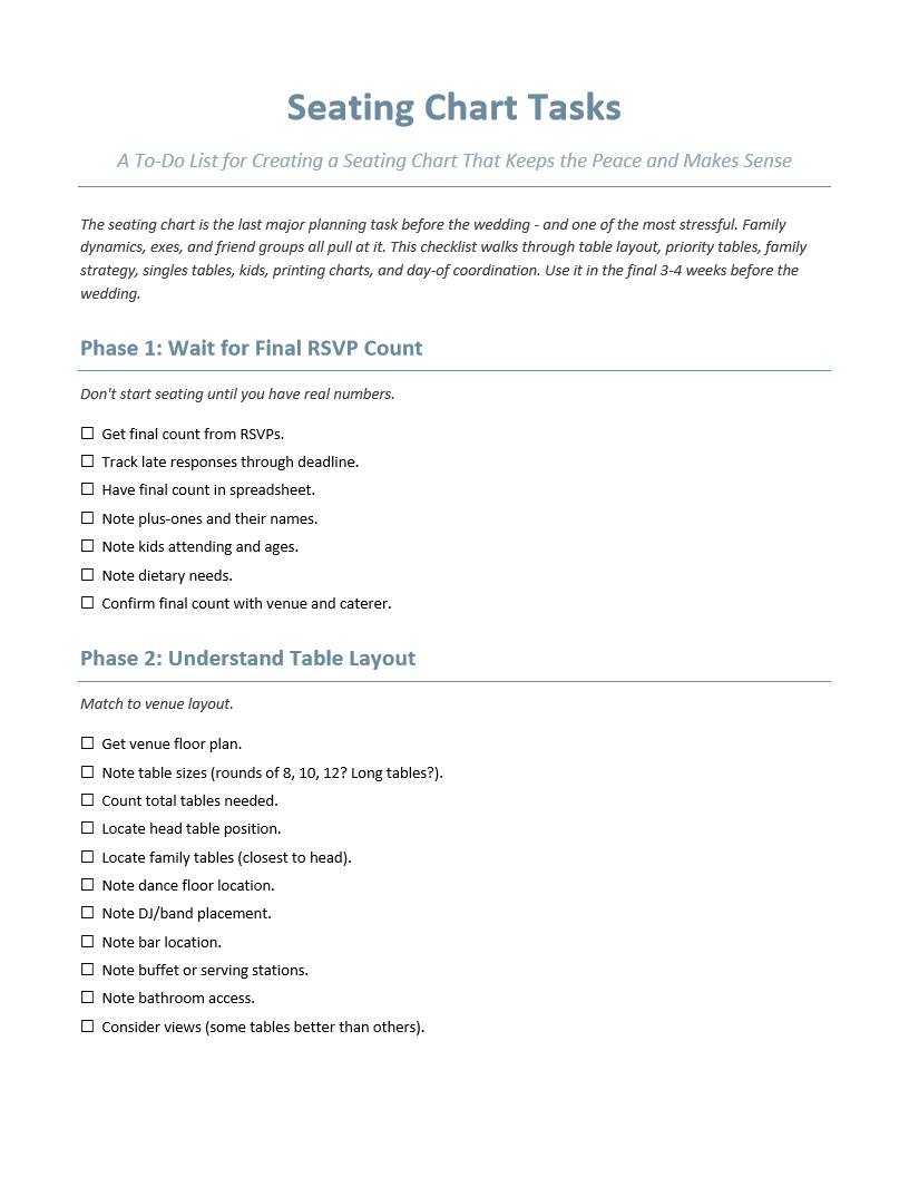 Seating Chart Tasks To-Do List