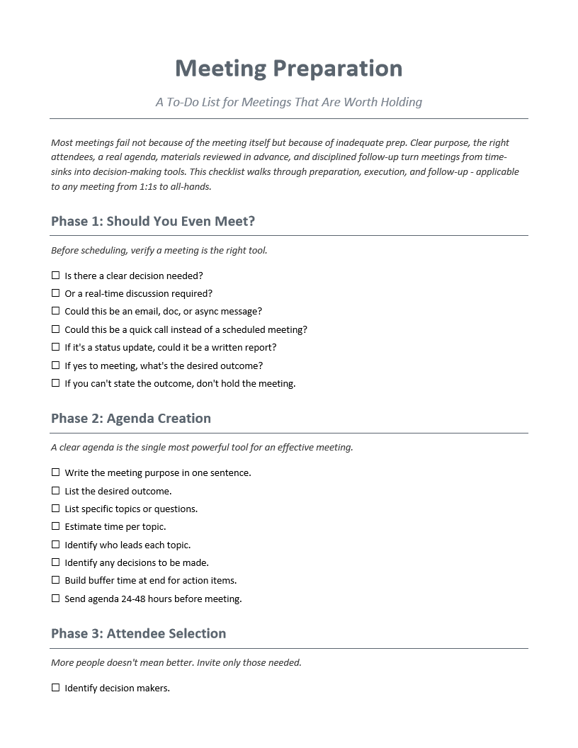 Meeting Preparation To-Do List