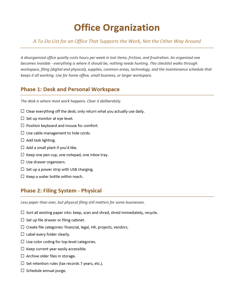 Office Organization To-Do List