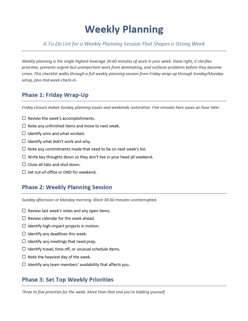 Weekly Planning To-Do List